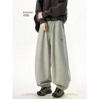 ราคา 2025 American Style Drawstring Jogger Pants for Men, Autumn and Winter, Gray Heavy Duty Thick Fleece, Comfortable Loose Sweatpants. (1733349424193570603)
