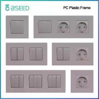 ราคา [COD] BSEED Button Light Switch 1/2/3Gang 1Way Wall Light Switch Plus Wall Power Socket Gray Plastic Frame Switch On Off (1733191681583777642)