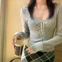 ราคา Gray T-shirt with Lace Trim Long Sleeve, Unique Slim Fit Base Shirt Pure Desire Inner Wear Top (1733091604812695412)