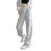 ราคา Gray sweatpants, loose jogger pants with drawstring, wide leg cargo pants. (1733072464437413518)