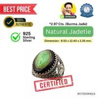 ราคา แหวนเงินแท้ Silver 925 Size #63 หยกเจไดท์สีเขียวธรรมชาติ จากพม่า (Oval Cabochon, 2.97 cts.) Natural Green Jadeite (from Burma) (1732687251197953362)
