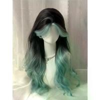 ราคา 2025 Huili Si Wig for Women Mint Gradient Blue Green Long Curly Hair Middle Part Bangs Highlighted Natural Realistic Full Wig (1733168442429572589)