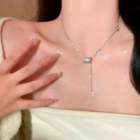 ราคา Silver Titanium Steel Necklace Jewelry for Women, Slim Waist Zircon Necklace, Versatile Niche Chain with Tassel Pendant Choker (1733418749263513011)