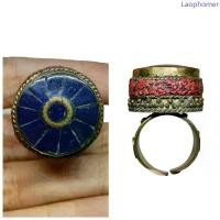 ราคา แหวนหินลาพิสลาซูลี่ หินปะการัง แหวนทองเหลือง ฟรีไซส์ Rare Unique Lapis & Coral Ring Brass Sizable Jewelry Vintage Ethnic ขายดี (1733349940207453682)