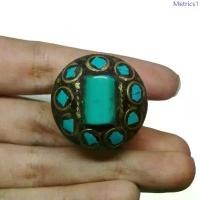 ราคา แหวนหินเทอร์ควอยส์ แหวนทองเหลือง ฟรีไซส์ Rare Unique Turquoise Ring Brass Sizable Jewelry Vintage Ethnic Art จัดส่งเฉพาะจุด (1733348467015190015)