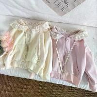 ราคา [COD] 2025 New Girls Solid Jackets Lace Floral Print Hooded Zip Coat Kids Girls Spring Fall Versatile Leisure Cotton Jacket 2-8Y Child (1733306014552720880)
