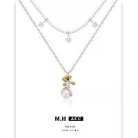 ราคา Original Design Cute High-End Bear Necklace for Women, Niche Personality Sweet Cool Style Double Layer Stacked Collarbone Chain Necklace (1733024185450529991)
