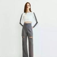 ราคา High Waist Straight Leg Pants กางเกงขายาวเอวสูงสีเทา (1732950106422871345)
