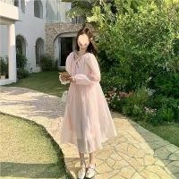 ราคา Original Design Beach Dress Casual Versatile Pink Gentle Style Dress for Women Spring French Vacation Style Sweet Chiffon Beach Mid-Length Dress New In Stock (1733259558852527299)