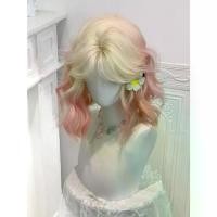 ราคา 2025 Huili Si Wig·New Middle Part Egg Roll Short Hair White Peach Soda Pink Gold Gradient Sweet Cute Full Wig (1733168107927340568)