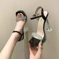 ราคา Fashion Buckle Pink 2023 Summer New Transparent Rhinestone Thick Heel Ultra High Heel Casual Fashion Sandals for Women (1733167360473990500)