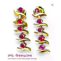 ราคา KJ1523 ต่างหูทับทิมแท้ (Red Ruby) เจียรไน ดีไซน์ระย้า แป้นเสียบติดหู (1733026165016987009)