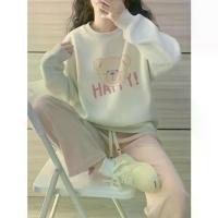 ราคา Spring and Autumn Fleece-Lined Crew Neck Sweatshirt White Long Sleeve Loose 2025 Super Popular Hoodless Junior High School High School Student Top for Girls (1733422343663879703)