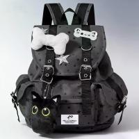 ราคา Punk Goth Style Cat's Paw Printed Backpack with Bones and Star Ornaments-Black and White Striped Nylon School Bag, Multi-Compartment Design, Adjustable Thickened Shoulder Strap, (1733378186643473922)