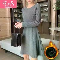 ราคา Fleece-Lined Thickened Long Dress Autumn Winter New Round Neck Pure Cotton Slim Fit Warm Long Sleeve T-Shirt Inner A-Line Dress (1733285188812375491)