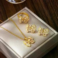 ราคา New Simple Style Zircon Necklace for Women 999 Gold Plated Bowknot Ring Earrings Set Design Jewelry (1733449709211911751)