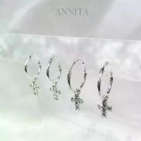 ราคา annita.silver - ต่างหูห่วงเงินแท้925 ห้อยจี้กางเขน / hoop earrings (1733178317803586748)