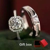 ราคา Couple's Wedding Ring, Women's 2-Carat Square Dia Ring And Men's 50 Cent Comes With A Gift Box, Adjustable ซีโอดี (1732606424557848536)