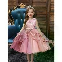ราคา Girls' Elegant Princess Wedding Dress with Puffy Sleeves & Floral Bow - A-Line Knee-Length Formal Party Dress with Layered Tulle Skirt, Machine Washable Birthday/Christmas Gift f (1733256991962597081)