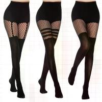 ราคา Sexy Sheer Fishnet Stockings with Thigh & Calf Mesh Panels - Body Shaping Tights for Nightclub & Evening Wear, Plus Size Vertical Design, Hand Wash Only, Date Night Tights, Thick Fabric (1733313916923