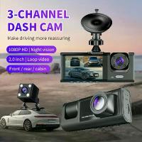 ราคา Vavupo 1080P Car Dash Cam 3-Channel with Infrared Night Vision Front and Rear Built-in Cameras, Loop Recording, 5.08cm IPS Screen, Wide-Angle Lens and Dashboard Mount - Black, Al (1733211822004733555)