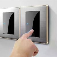 ราคา [COD] 1 2 3 4 Gang 1 Way 2 Way LED Random Click Switch Mirror Acrylic Household Stainless Steel Brushed Panel Light Switch EU Socket (1733204117745665898)