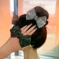 ราคา Diamond Bow Hair Ring Japanese Wavy Hair Bow Shiny Flower Head Bow Rubber Hair Band Korean Head Rope for Girl Women (1733379680141215630)