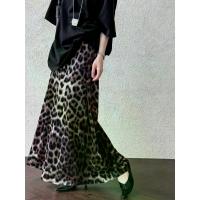 ราคา Luxi High-End Elegant Leopard Print Velvet Midi Skirt Autumn New Elastic Waist Slimming Draped A-Line Long Skirt 1725 (1733305566687561693)