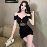 ราคา Nightclub Women's Sexy Low-cut Backless Off-shoulder Dress Bodycon Mini Skirt (1732979635452019996)