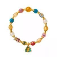 ราคา ฟอยล์สีทองเคลือบเทพเจ้าแห่งความมั่งคั่ง Hand String หัวใจน้ำตาลอาเกตสีโอนสร้อยข้อมือลูกปัด (1733403345396008560)