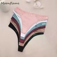ราคา Moonflame 5Pcs Women's Cotton Underwear Lace Thongs Sexy Low Waist Bikini Panties Ladies Breathable G-string Lingerie [COD] (1733450489785517312)