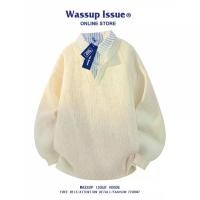 ราคา 2025 WASSUP ISSUE American Style Fake Two-Piece Knitted Sweater Men's Autumn Winter Loose Casual Couple Sweater Jacket Men (1733394204477261536)
