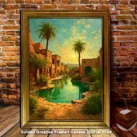 ราคา กรอบรูป 2D แบน กระจกใส พื้นผิว ศิลปะผนังพิมพ์ผ้าใบ ฉากโอเอซิสในทะเลทรายแปลกใหม่ พร้อมสระน้ำและต้นปาล์ม เหมาะสำหรับตกแต่งบ้าน สร้างบรรยากาศผ่อนคลายและเป็นธรรมชาติ เหมาะสำหรับห้องนั่งเล่นและห้องนอน (173