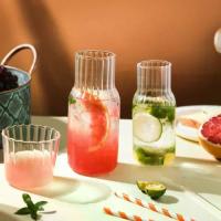 ราคา ชุดขวดน้ำแก้ว ขายดี โฮโทป มีขนาด 400ml และ 600ml ถ้วยแก้ว ลายทางข้างเตียง หม้อแก้ว เหมาะสำหรับน้ำเย็นและน้ำร้อน แก้วใส เหยือกน้ำดื่ม เครื่องดื่ม มาใหม่ (1732944249570821880)