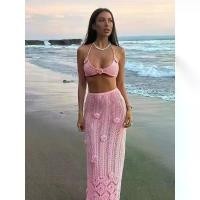 ราคา Amazon 2025 Beach Vacation Two-Piece Bikini Set Floral Tie Long Skirt Hand-knitted floral dress Beach cover-up (1733015448585930348)