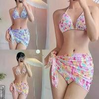 ราคา เก็บเงินปลายทาง. Set of 3 pieces of bikini + floral cover, cute strap, don't miss it (1733371719419529037)