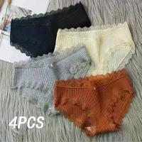 ราคา [COD] 4 Pcs Lace Wavy Trim Bikini Panties, fy & Breathable Elastic Intimates Panties, Women's Lingerie & Underwear (1733381618760844775)