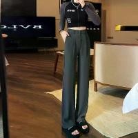 ราคา Black Narrow Wide-Leg Pants for Women 2025 New Spring and Autumn Style Petite Straight-Leg Suit Pants with High-End Drape (1733235723766433673)
