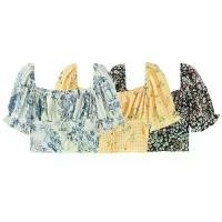 ราคา Hainan Vacation French Retro Bohemian Floral Blouse 2025 Summer Square Neck Tie Short Sleeve T-Shirt for Women (1733310433752221518)