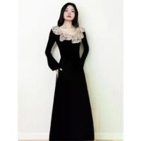 ราคา Plus Size French Retro Black Lace Patchwork Tie Waist Slimming Hepburn Style Elegant Long Dress (1733044179822085411)