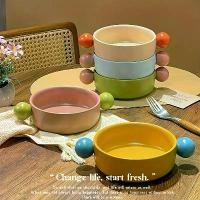 ราคา Creative Color-Block Salad Bowl Ceramic Double Ear Handle Fruit Salad Bowl Rice Bowl Microwave Oven Baking Rice Bowl (1733317273408866203)