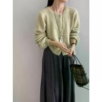 ราคา Then "Cotton Candy" 10% Wool Gentle Lantern Sleeve Knitted Sweater for Women Round Neck Gold Button Soft Sweater L2470 (1733196323994174486)