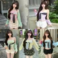 ราคา Petite︎ Cotton Candy เสื้อเกาะอกสีพาสเทลผูกโบว์ลายจุด Polka dot + เสื้อคลุมแขนยาวผ้าร่อง โทนสีน่ารักสุดๆ (1733252517312956094)