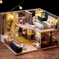 ราคา จิ๊กซอว์บ้านหลังเล็กไม้ 3D, การประกอบสามมิติสองชั้น, โมเดลฉากอพาร์ตเมนต์ทำมือ DIY, พร้อมเฟอร์นิเจอร์, เหมาะสำหรับเป็นของขวัญวันเกิดหรือของขวัญวันหยุดสำหรับผู้ชายและผู้หญิง, ไม่ต้องใช้กาวหรือแบตเตอรี่