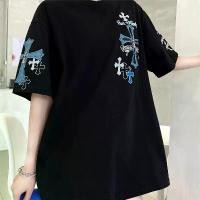 ราคา Chrome Hearts Denim Leather Cross Small Iron Micro T-Shirt เสื้อ ลูกไม้ ผู้หญิง (1732931075895624780)