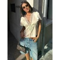 ราคา เสื้อยืดคอวีฤดูร้อน, Tossy ลูกไม้, สำหรับผู้หญิง, ลูกไม้ขึ้น, แขนสั้นกลวงออก, เสื้อครอปพิมพ์ลาย, ผ้าพันคอเสื้อสวมหัว, เสื้อยืดหญิง เสื้อ กราม binder (1732656961566639361)