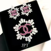 ราคา JPT เซ็ตเข็มกลัด ต่างหู ทับทิมLab+เพชรczแท้ ตัวเรือนชุบทองคำขาว เข็มS925 (1733407551630444323)