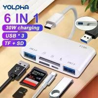 ราคา [COD] Type C Adapter TF SD Memory Card Reader 6 in 1 USB C Card Adapter For Macbook Huawei Samsung Xiaomi OTG Writer pact Flash (1733025645207848414)