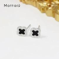 ราคา Motta Silver Earring ต่างหูติดหูเงินแท้ ใบโคลเวอร์ลงยาสีดำประดับเพรช คลังสินค้า (1733104168018806540)