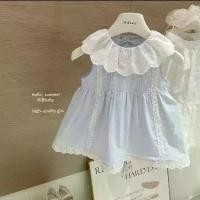 ราคา 2025 Summer Girls' Blue Lace Collar Doll Dress Baby Cotton Stylish Dress Princess Sleeveless Tank Dress (1733467790919304787)